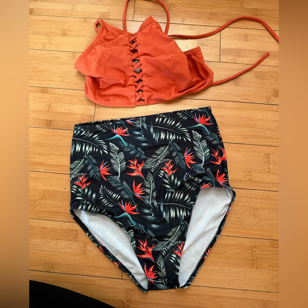 Orange and Black Tropical Bikini Set Medium